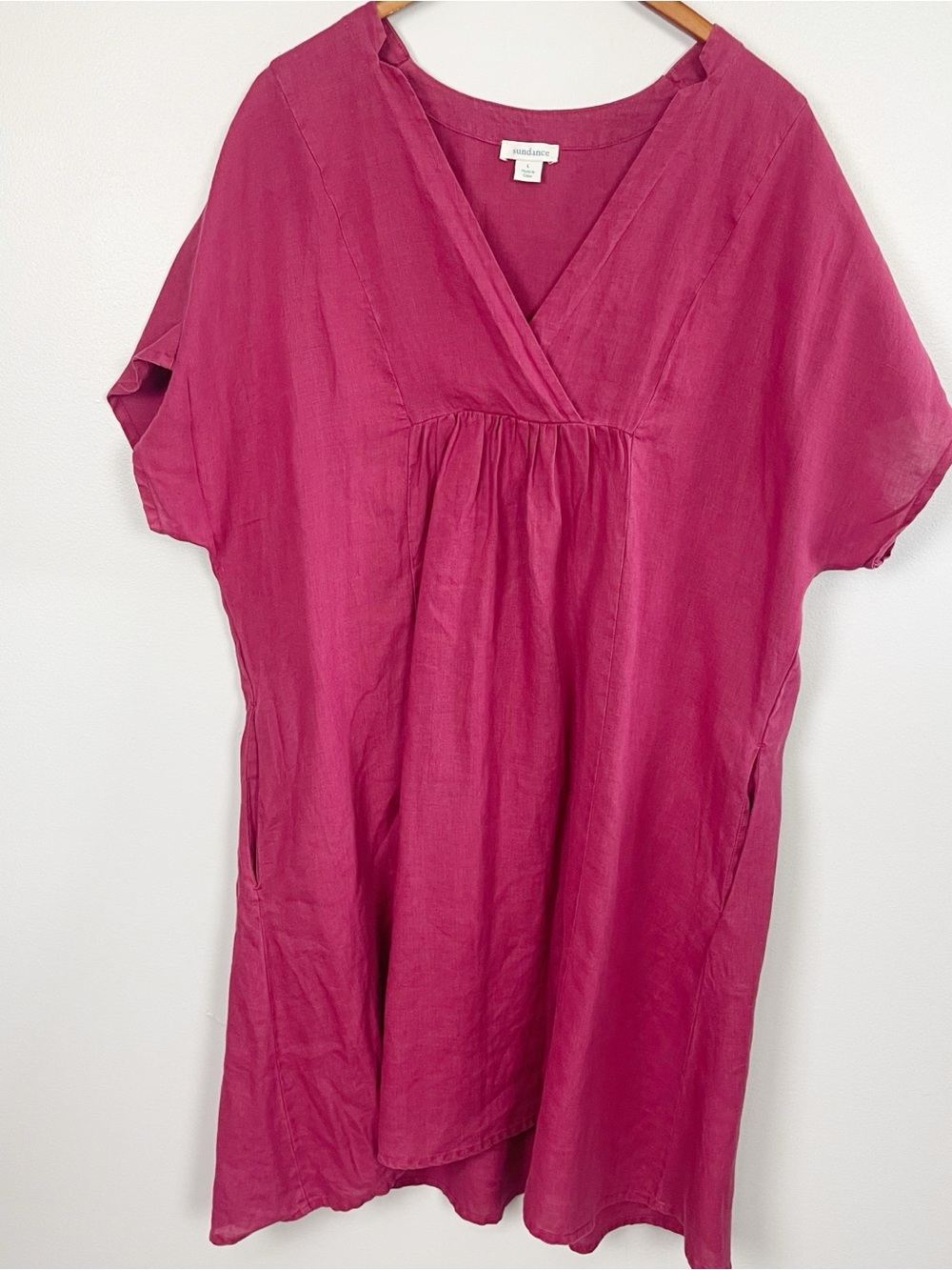 Sundance 100% Linen Pink Shift Dress – Boho Cottagecore Tunic – Size Large - Picture 2 of 6